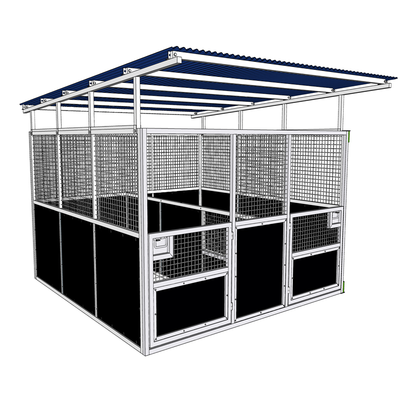 Mesh front portable stable with raised roof