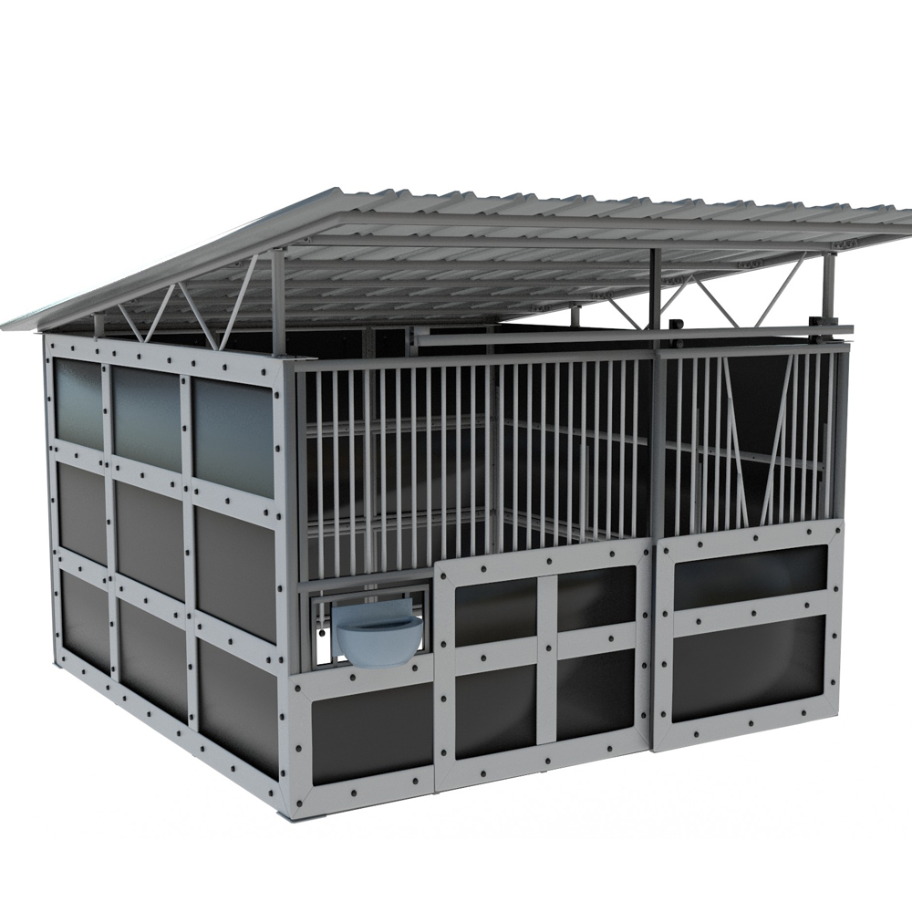 a portable horse stable with raised foof