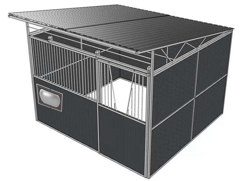 a drawing of black full HDPE portable horse stable