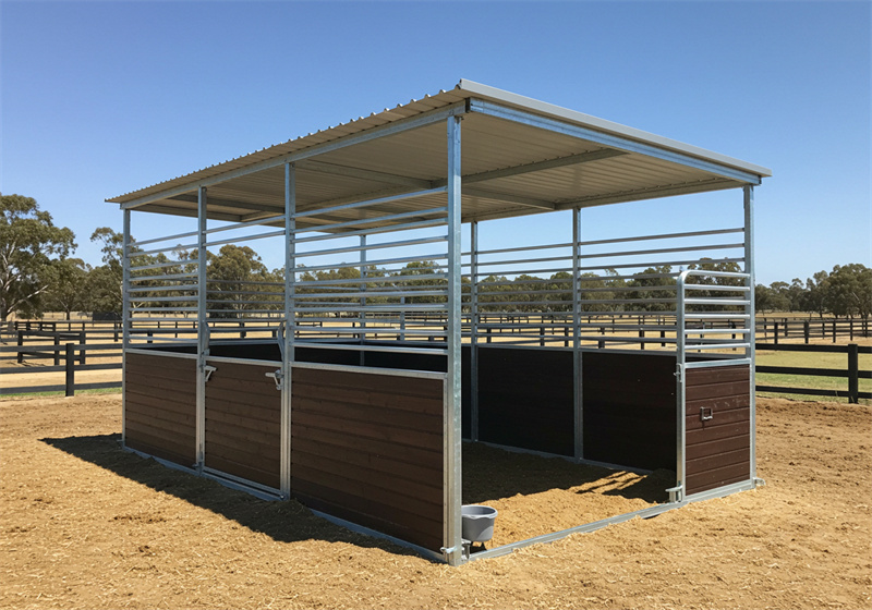 Horse property blueprint portable stable featuring galvanized steel frame with timber infill panels and open ventilation design for Australian conditions