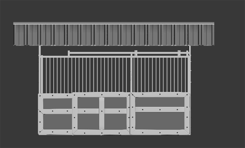 Top-down view of a prefabricated back-to-back quadruple portable horse stable unit manufactured by DB Stable, designed for high-density professional equestrian facilities in Australia.