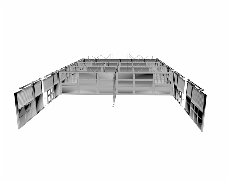 High-quality custom back-to-back quadruple portable horse stables designed for professional equestrian facilities in Australia and New Zealand. Features hot-dip galvanized frames and UV-resistant HDPE boards for maximum durability.