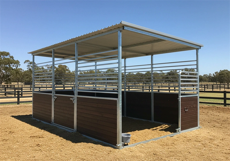 DB Stable manufacturing a portable horse stable featuring durable hot-dip galvanized steel frames and UV-resistant HDPE panels. This custom design provides a secure, weather-protected environment for professional equestrian facilities in Australia and New Zealand.