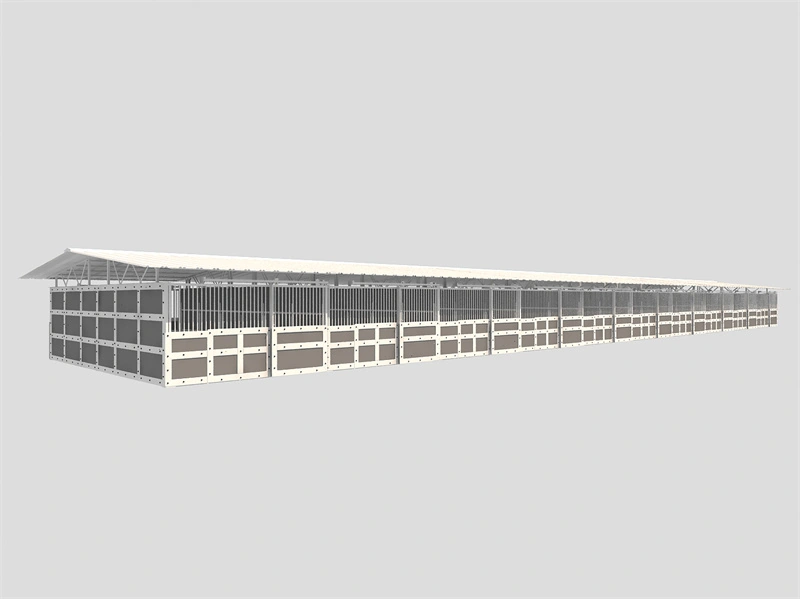 This image displays a flat pack portable horse stable manufactured by DB Stable, engineered for efficient shipping and quick assembly in ANZ markets. The galvanized steel frame and HDPE paneling demonstrate the durability required for professional commercial equestrian facilities.