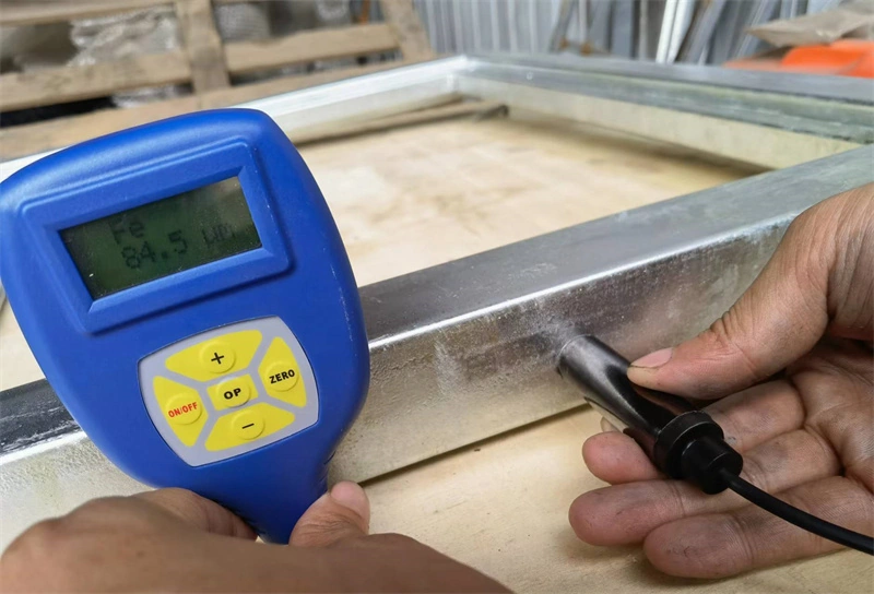 DB Stable ensures durability of its ANZ Portable Horse Stables by strictly testing the 42-micron thick hot-dip galvanized steel frame with professional material analysis equipment. This rigorous quality control validates the structural integrity essential for premium DIY Stable Kits delivered to the Australian and New Zealand markets.