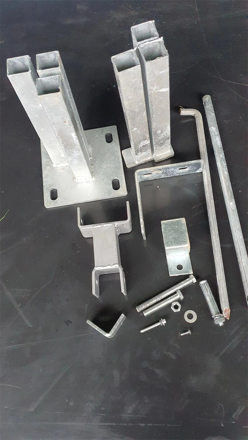 Detailed view of heavy-duty hot-dip galvanized steel posts, brackets, and bolts used in DB Stable portable horse stables. These specialized stable panels and components are engineered for the specific durability and transport requirements of the Oceania region.