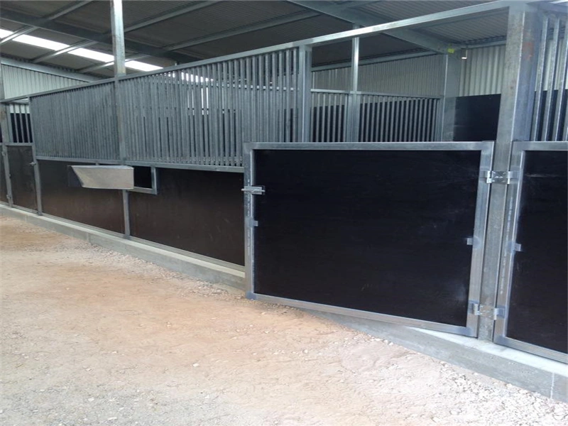 Heavy-duty hot-dip galvanized steel framework supports robust HDPE panels for these portable horse stables designed for professional equestrian facilities in Australia and New Zealand.