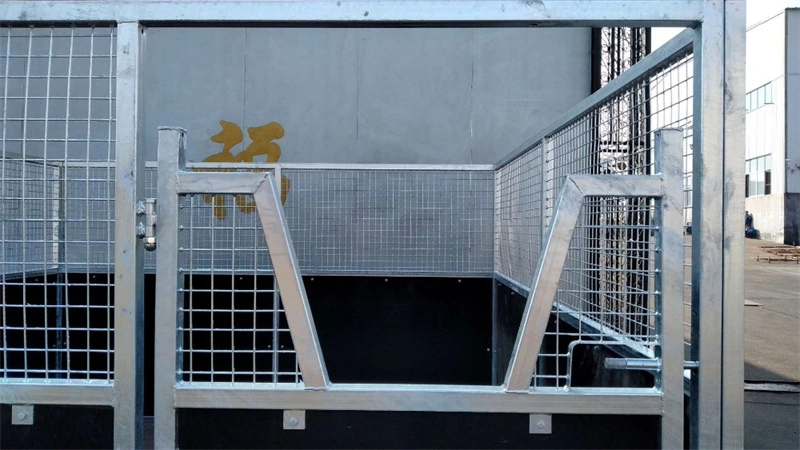 Detailed view of a portable horse stable from DB Stable, featuring a heavy-duty hot-dip galvanized frame and secure wire mesh panels designed for the Australian and New Zealand markets.