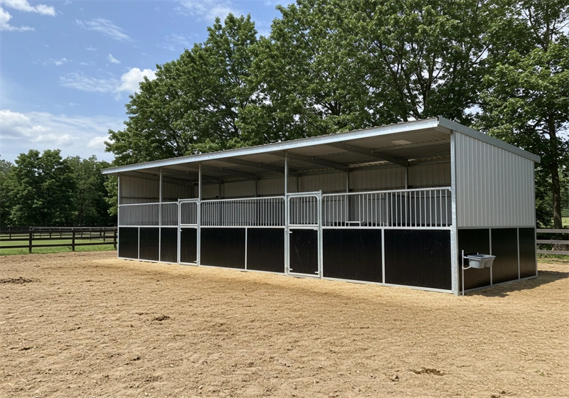 Manufactured by DB Stable, this robust portable horse stable utilizes hot-dip galvanized steel frames and UV-resistant HDPE panels to withstand demanding conditions. Designed specifically as a durable solution for equestrian facilities in Australia and New Zealand.