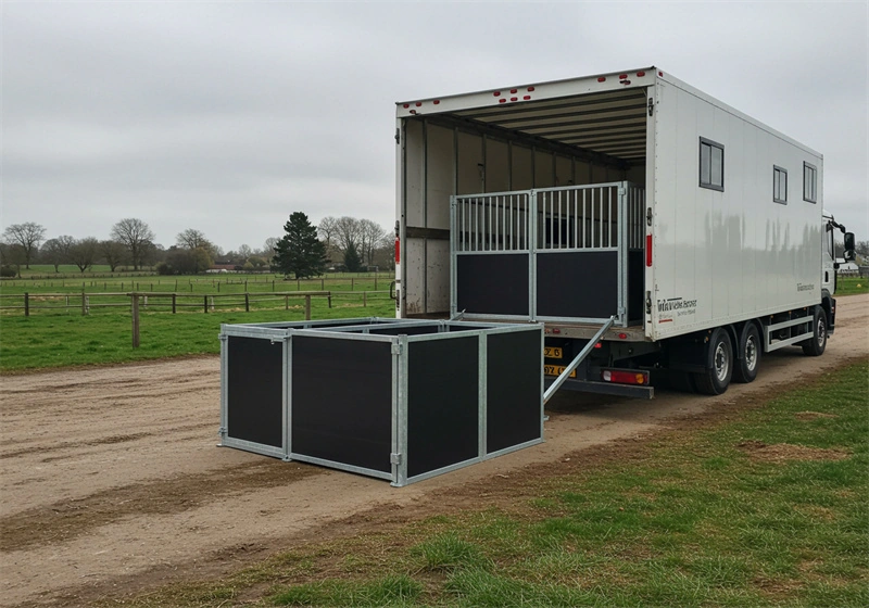 High-quality portable horse stables for ANZ being efficiently unloaded from a truck to minimize shipping costs and streamline logistics. DB Stable delivers durable, flat-pack structures perfect for Australian and New Zealand equestrian centers.