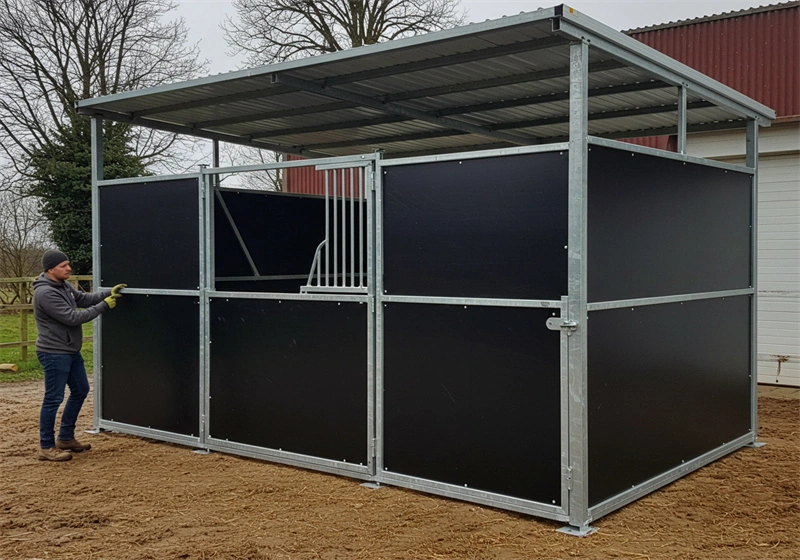 DB Stable factory exports high-quality Portable Horse Stables for ANZ markets, featuring hot-dip galvanized steel frames and UV-resistant HDPE panels. This modular design allows distributors and farm owners to import cost-effective, durable stable kits with flexible configurations.